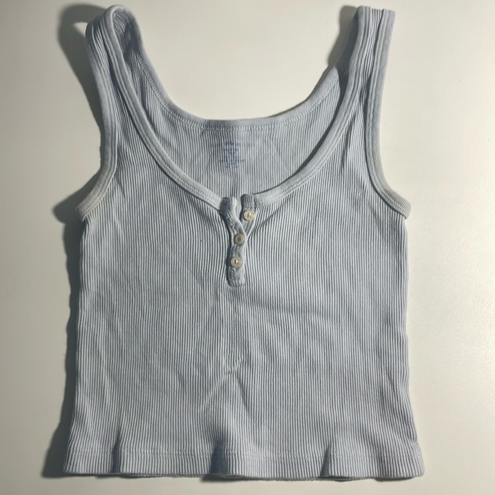 light blue button up cropped tank